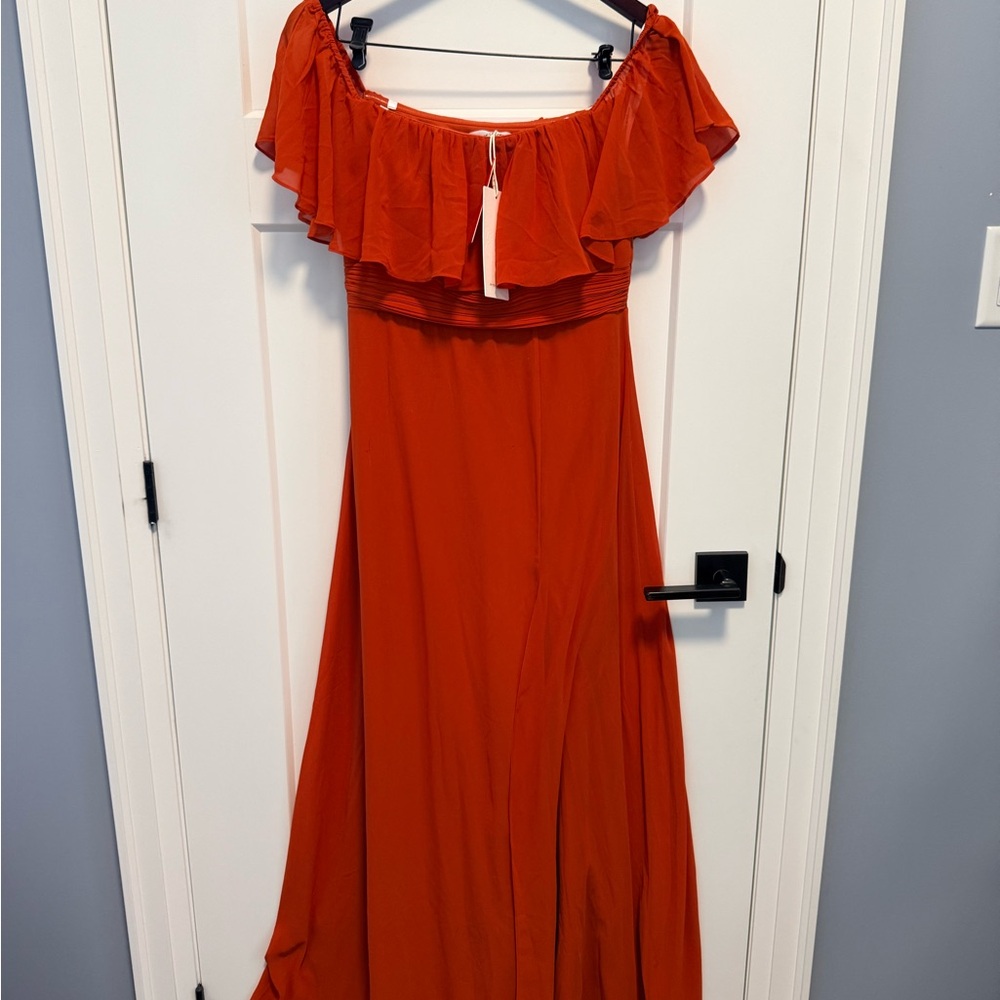 Ever Pretty Off-Shoulder Ruffled Orange Maxi Dress